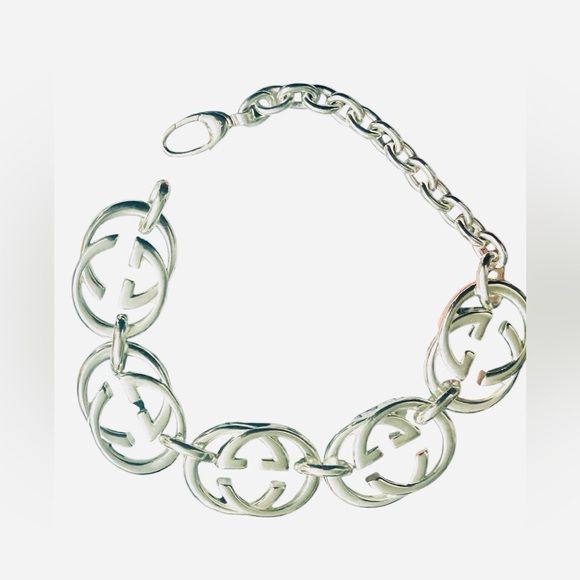 Gucci Interlocking GG Sterling Silver Bracelet with box and Gucci pouch. - Picture 3 of 15